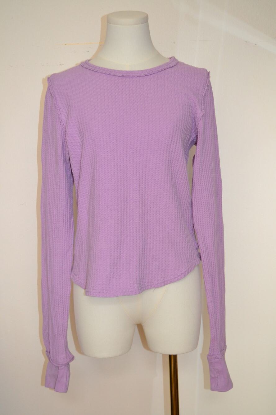 Free People We The Free Lilac Waffle Knit Long Sleeve Top Size L